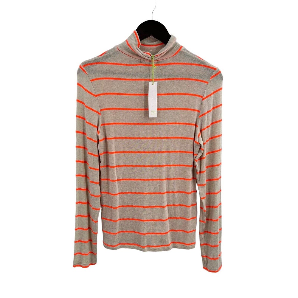 Good Luck Gem Oatmeal Turtleneck with Coral‎ Stripes Large New